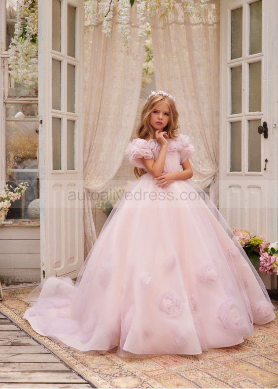 Blush Tulle Organza Roses Stunning Flower Girl Dress